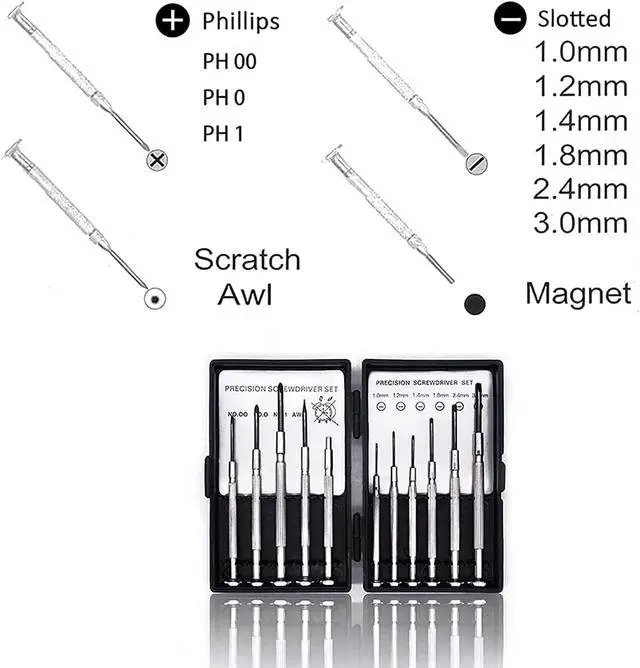Alt view image 3 of 7 - 11Pcs Small Screwdriver Set, Mini Screwdriver Set, Eyeglass Repair Screwdriver with 11 Different Size Flathead and Philips Screwdrivers, Ideal for Watch, Jewelers