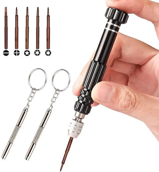 Main image of Eyeglass Repair Kit5-in-1 Multifunctional Small Screwdriver(T6 Torx, T5, 1.5, -2.0, star0.8) & 3-in-1 Mini Keychain Screwdriver Kit for Cellphone, Glasses, Electronics, Watch, Laptop, Jewelry