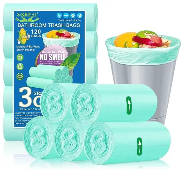 Main image of 120 Counts Garbage Bags 3 Gallon/10 Liter- Smal Trash Bags for Bathroom Wastebasket Liners Kitchen,Office,Light Green Fit 10L 2,3,4Gal