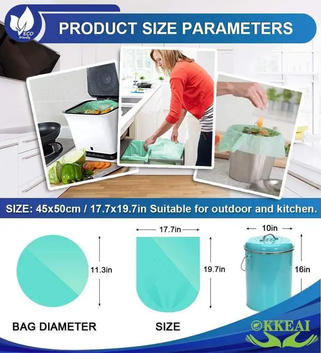 Alt view image 3 of 7 - 120 Counts Garbage Bags 3 Gallon/10 Liter- Smal Trash Bags for Bathroom Wastebasket Liners Kitchen,Office,Light Green Fit 10L 2,3,4Gal