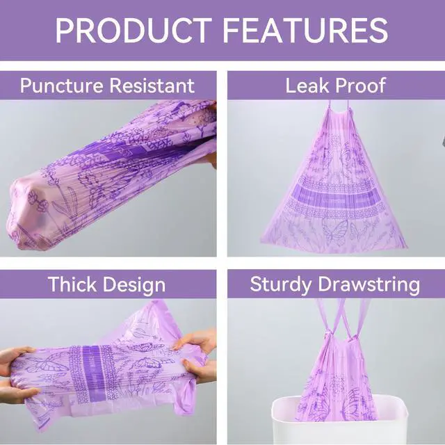 Alt view image 4 of 6 - 4 Gallon Small Trash Bags No-Tearing Drawstring Strong Garbage Bags Lightly Scented Bathroom Trash Bag 31 Count for Home, Office, Kitchen, Outdoor Camping