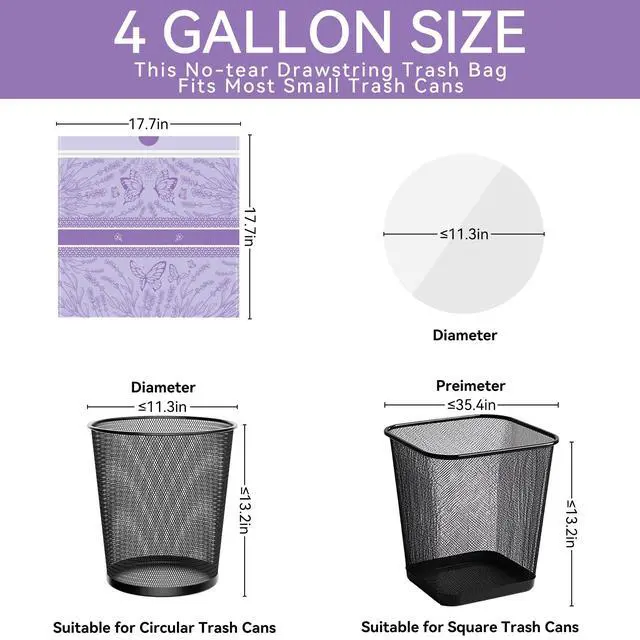Alt view image 2 of 6 - 4 Gallon Small Trash Bags No-Tearing Drawstring Strong Garbage Bags Lightly Scented Bathroom Trash Bag 31 Count for Home, Office, Kitchen, Outdoor Camping