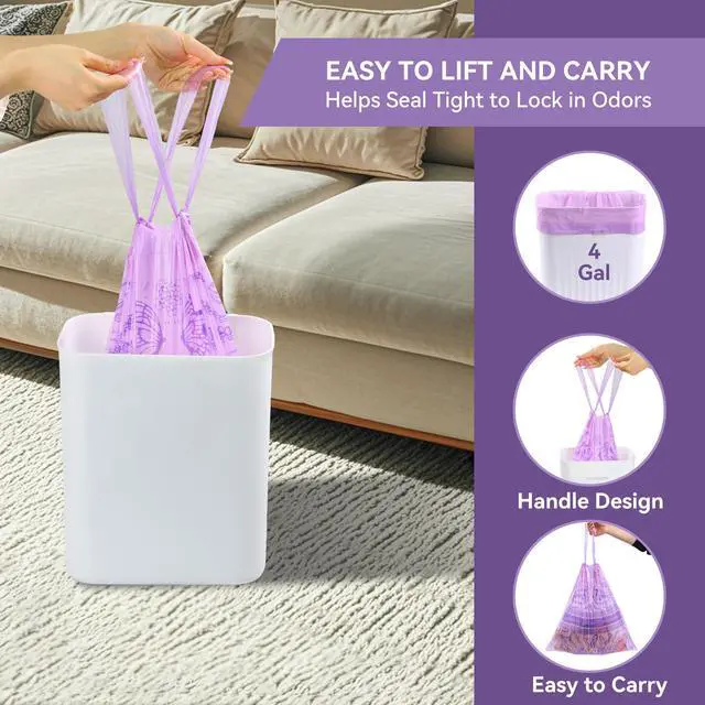 Alt view image 5 of 6 - 4 Gallon Small Trash Bags No-Tearing Drawstring Strong Garbage Bags Lightly Scented Bathroom Trash Bag 31 Count for Home, Office, Kitchen, Outdoor Camping