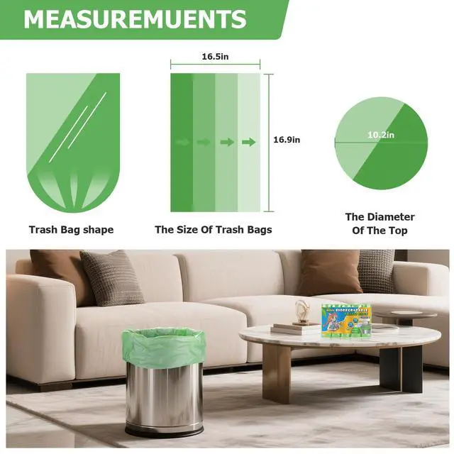 Alt view image 2 of 7 - Biodegradable Garbage Bags 1.6 Gallon - Unscented Small Waste Basket Liners Bulk Heavy Duty Tear Resistant Disposal Bags for Your Office, Bedroom, or Nursery heihaily (5 Roll, 100 Count)
