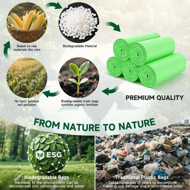 Alt view image 3 of 7 - Biodegradable Garbage Bags 1.6 Gallon - Unscented Small Waste Basket Liners Bulk Heavy Duty Tear Resistant Disposal Bags for Your Office, Bedroom, or Nursery heihaily (5 Roll, 100 Count)