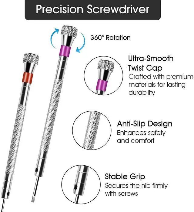 Alt view image 3 of 7 - 8 PCS Precision Jewelers Screwdriver Set, 0.8-1.6mm, Professional Watch Screwdriver Set, for Watch Eyeglasses Jewelry Wor