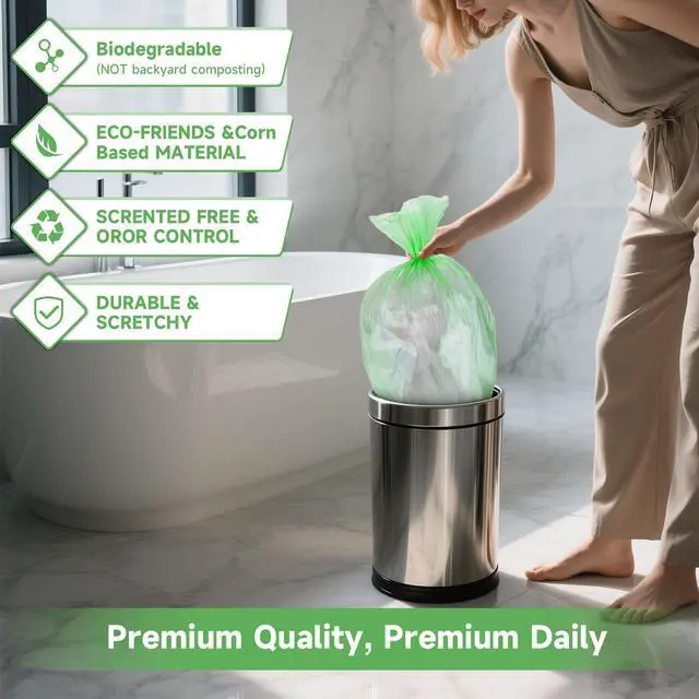 Alt view image 6 of 7 - Biodegradable Garbage Bags 1.6 Gallon - Unscented Small Waste Basket Liners Bulk Heavy Duty Tear Resistant Disposal Bags for Your Office, Bedroom, or Nursery heihaily (5 Roll, 100 Count)