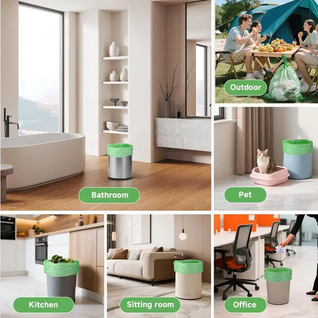 Alt view image 7 of 7 - Biodegradable Garbage Bags 1.6 Gallon - Unscented Small Waste Basket Liners Bulk Heavy Duty Tear Resistant Disposal Bags for Your Office, Bedroom, or Nursery heihaily (5 Roll, 100 Count)