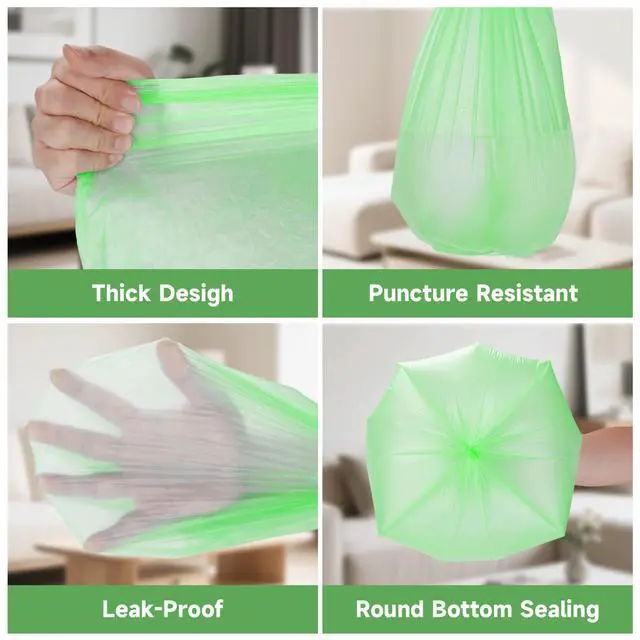 Alt view image 5 of 7 - Biodegradable Garbage Bags 1.6 Gallon - Unscented Small Waste Basket Liners Bulk Heavy Duty Tear Resistant Disposal Bags for Your Office, Bedroom, or Nursery heihaily (5 Roll, 100 Count)