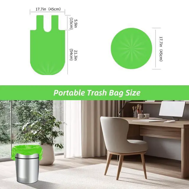 Alt view image 2 of 6 - 5Rolls 4Gallon Portable Trash Bags,Thicken Small Garbage Bags for Office,Bedroom,Kitchen Waste Bin(150Counts,Green)