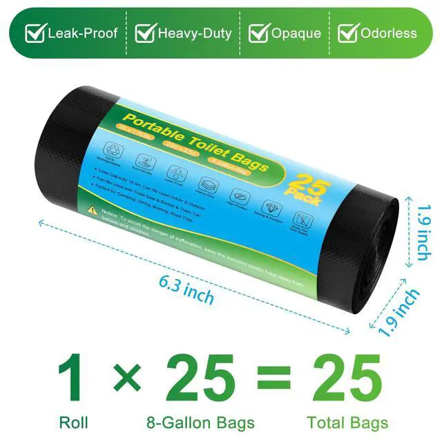 Alt view image 2 of 7 - Portable Toilet Bags - 25 PCS Camping Toilet Bags, 8 Gallon Biodegradable Travel Potty Liners, Thickened Camp Toilet Waste Bags for 5 Gallon Bucket, Compostable Trash Bag