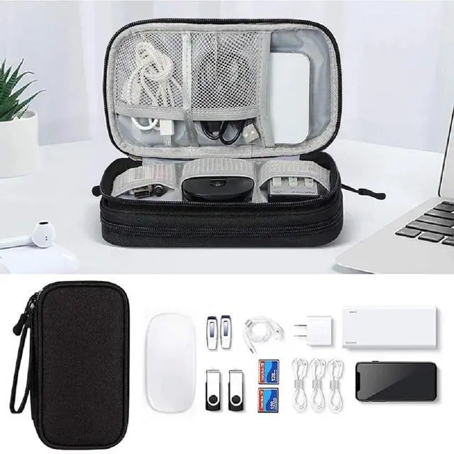Alt view image 2 of 7 - Electronic Organizer Bag, Waterproof Portable Travel Cable Storage Bag, Multifunctional Cord Storage Case for USB Drive, Dard Drive, Power Bank, Charger, Mouse, USB Cable, Headphones - Black