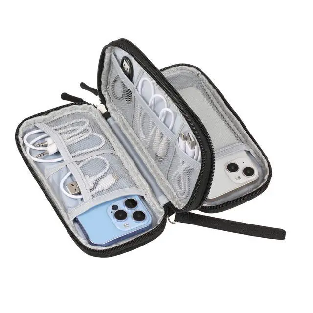 Alt view image 3 of 7 - Electronic Organizer Bag, Waterproof Portable Travel Cable Storage Bag, Multifunctional Cord Storage Case for USB Drive, Dard Drive, Power Bank, Charger, Mouse, USB Cable, Headphones - Black