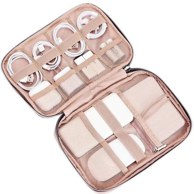 Alt view image 2 of 6 - Portable Travel Cable Organizer Bag, Tech Storage Bag for Cord, Charger, Phone, Earphone, Hard Drive, USB, SD Card and Electronic Accessories, Pink