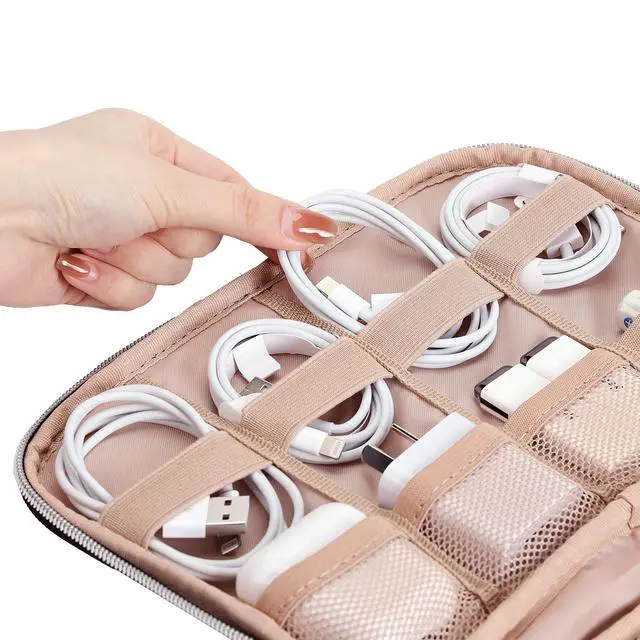 Alt view image 3 of 6 - Portable Travel Cable Organizer Bag, Tech Storage Bag for Cord, Charger, Phone, Earphone, Hard Drive, USB, SD Card and Electronic Accessories, Pink