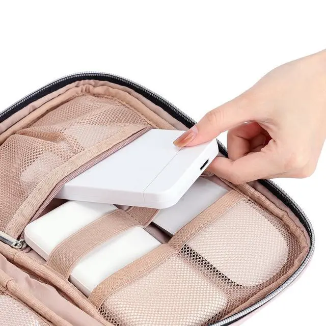 Alt view image 4 of 6 - Portable Travel Cable Organizer Bag, Tech Storage Bag for Cord, Charger, Phone, Earphone, Hard Drive, USB, SD Card and Electronic Accessories, Pink