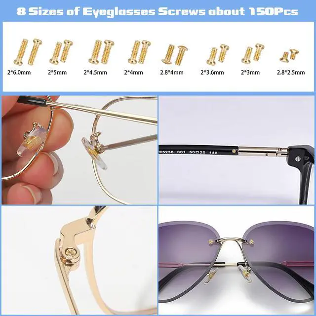 Alt view image 2 of 7 - Gold Eyeglass Repair Tool Kit Eye Glass Repair Kit Eye Glasses Repairing Screwdriver Set with Eyeglass Screws, Nose Pads, Small Screwdriver, Tweezers for Glasses Sunglasses Watch Clock Repair
