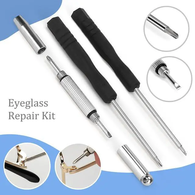 Alt view image 3 of 7 - Gold Eyeglass Repair Tool Kit Eye Glass Repair Kit Eye Glasses Repairing Screwdriver Set with Eyeglass Screws, Nose Pads, Small Screwdriver, Tweezers for Glasses Sunglasses Watch Clock Repair