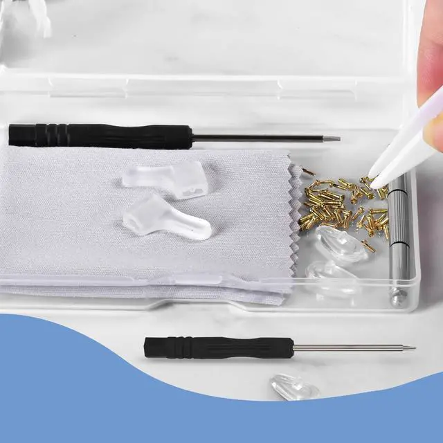 Alt view image 4 of 7 - Gold Eyeglass Repair Tool Kit Eye Glass Repair Kit Eye Glasses Repairing Screwdriver Set with Eyeglass Screws, Nose Pads, Small Screwdriver, Tweezers for Glasses Sunglasses Watch Clock Repair