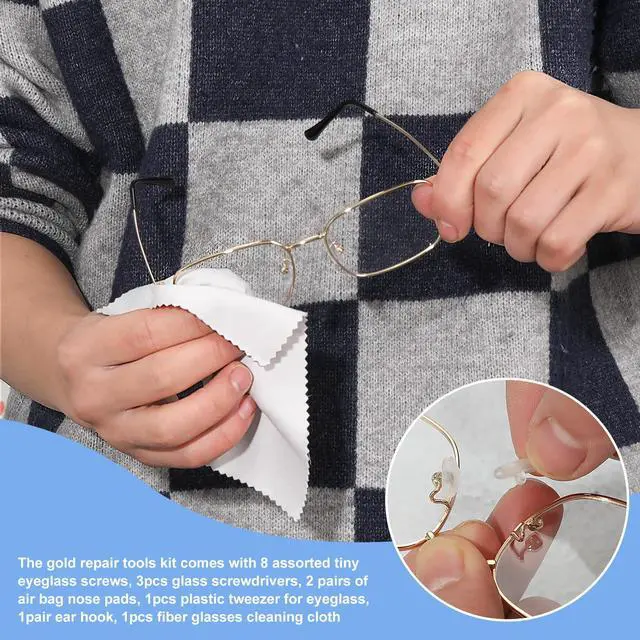 Alt view image 5 of 7 - Gold Eyeglass Repair Tool Kit Eye Glass Repair Kit Eye Glasses Repairing Screwdriver Set with Eyeglass Screws, Nose Pads, Small Screwdriver, Tweezers for Glasses Sunglasses Watch Clock Repair