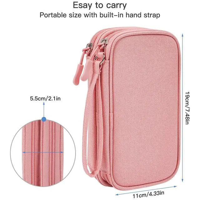 Alt view image 2 of 7 - Electronic Cable Organizer Bag, Travel Electronic Accessories Carry Case Portable Waterproof Double Layers Storage Bag for Cable, Cord, Charger, Power Bank, Earphone (Light Pink, Medium)