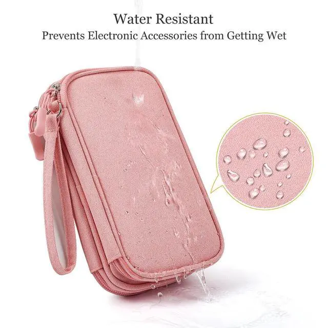 Alt view image 5 of 7 - Electronic Cable Organizer Bag, Travel Electronic Accessories Carry Case Portable Waterproof Double Layers Storage Bag for Cable, Cord, Charger, Power Bank, Earphone (Light Pink, Medium)