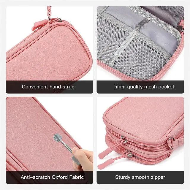 Alt view image 6 of 7 - Electronic Cable Organizer Bag, Travel Electronic Accessories Carry Case Portable Waterproof Double Layers Storage Bag for Cable, Cord, Charger, Power Bank, Earphone (Light Pink, Medium)