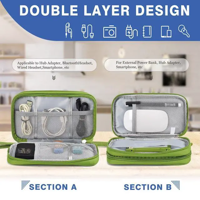Alt view image 5 of 7 - Electronic Organizer Travel Cable Accessories Bag, Tech Pouch Electronic Organizer Case, Travel Essentials for Cable, Cord, Charger, Phone, SD Card, Power Bank, Earphone (Grass Green,Medium)