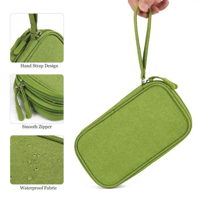 Alt view image 7 of 7 - Electronic Organizer Travel Cable Accessories Bag, Tech Pouch Electronic Organizer Case, Travel Essentials for Cable, Cord, Charger, Phone, SD Card, Power Bank, Earphone (Grass Green,Medium)