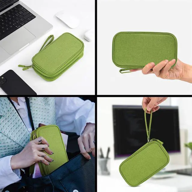 Alt view image 6 of 7 - Electronic Organizer Travel Cable Accessories Bag, Tech Pouch Electronic Organizer Case, Travel Essentials for Cable, Cord, Charger, Phone, SD Card, Power Bank, Earphone (Grass Green,Medium)