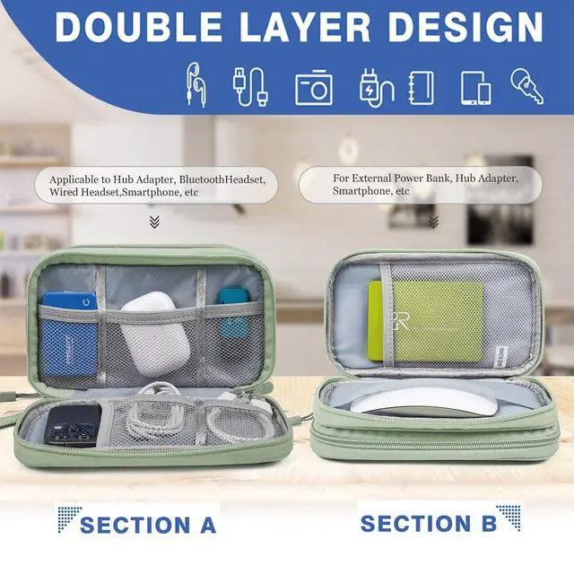 Alt view image 5 of 7 - Cord Organizer Travrel Bag, Electronic Organizer Travel Case, Water Resistant Cable Organizer Pouch for Cable, Cord, USB, Charger, Phone, Power Bank, Earphone (Mint Green, Medium)