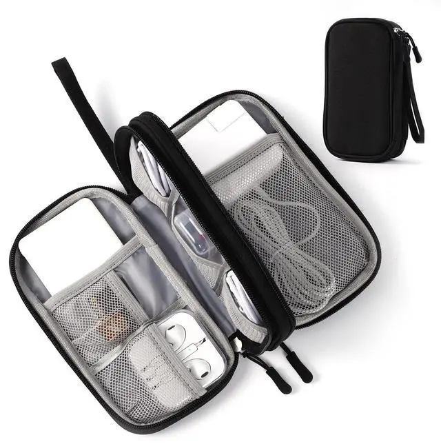 Main image of Travel Electronic Organizer Pouch Bag, 3 Compartments Portable Electronic Phone Accessories Storage Multifunctional Case for Cable, Cord, Charger, Hard Drive, Earphone(Black)