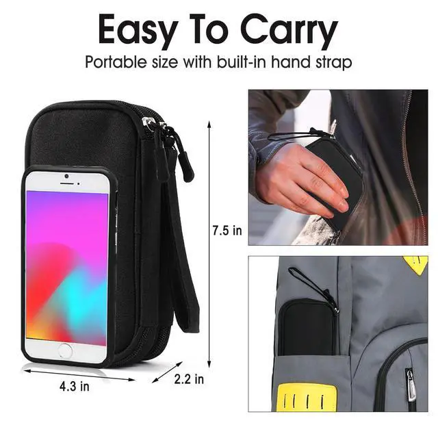 Alt view image 6 of 7 - Travel Electronic Organizer Pouch Bag, 3 Compartments Portable Electronic Phone Accessories Storage Multifunctional Case for Cable, Cord, Charger, Hard Drive, Earphone(Black)