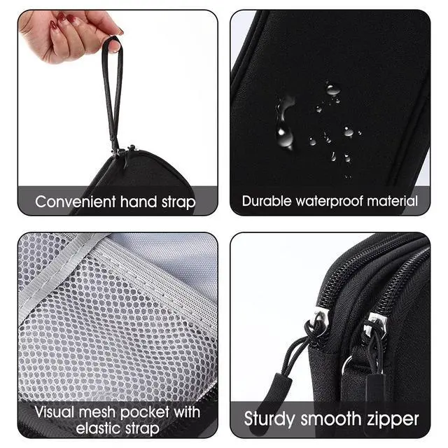 Alt view image 4 of 7 - Travel Electronic Organizer Pouch Bag, 3 Compartments Portable Electronic Phone Accessories Storage Multifunctional Case for Cable, Cord, Charger, Hard Drive, Earphone(Black)