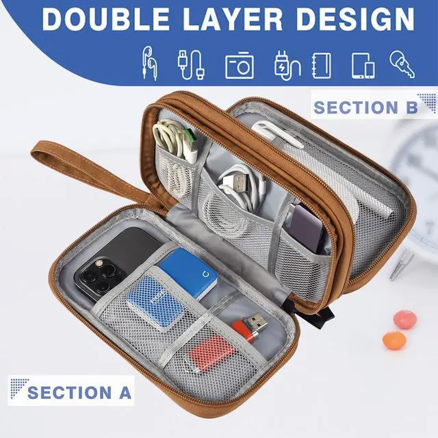 Alt view image 3 of 7 - Travel Cable Organizer Pouch Electronic Accessories Carry Case Water Resistant Accessories Organizer Pouch Bag for Cable, Cord, Charger, USB, Phone, Power Bank, Earphone (Brown, Medium)