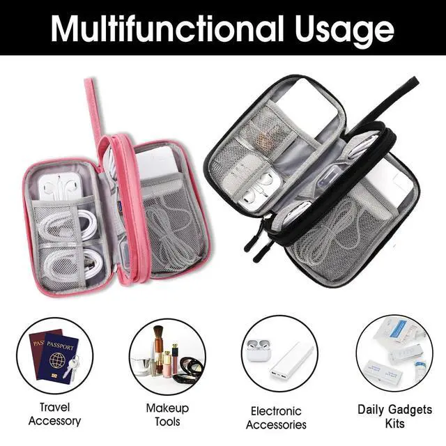 Alt view image 5 of 7 - Travel Electronic Organizer Pouch Bag, 3 Compartments Portable Electronic Phone Accessories Storage Multifunctional Case for Cable, Cord, Charger, Hard Drive, Earphone(Black)