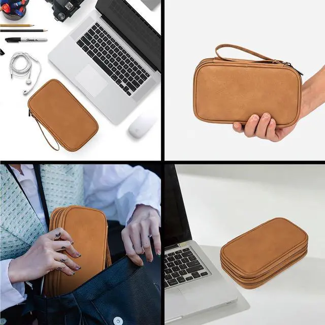 Alt view image 5 of 7 - Travel Cable Organizer Pouch Electronic Accessories Carry Case Water Resistant Accessories Organizer Pouch Bag for Cable, Cord, Charger, USB, Phone, Power Bank, Earphone (Brown, Medium)