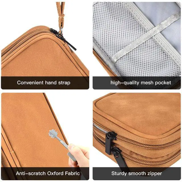 Alt view image 7 of 7 - Travel Cable Organizer Pouch Electronic Accessories Carry Case Water Resistant Accessories Organizer Pouch Bag for Cable, Cord, Charger, USB, Phone, Power Bank, Earphone (Brown, Medium)