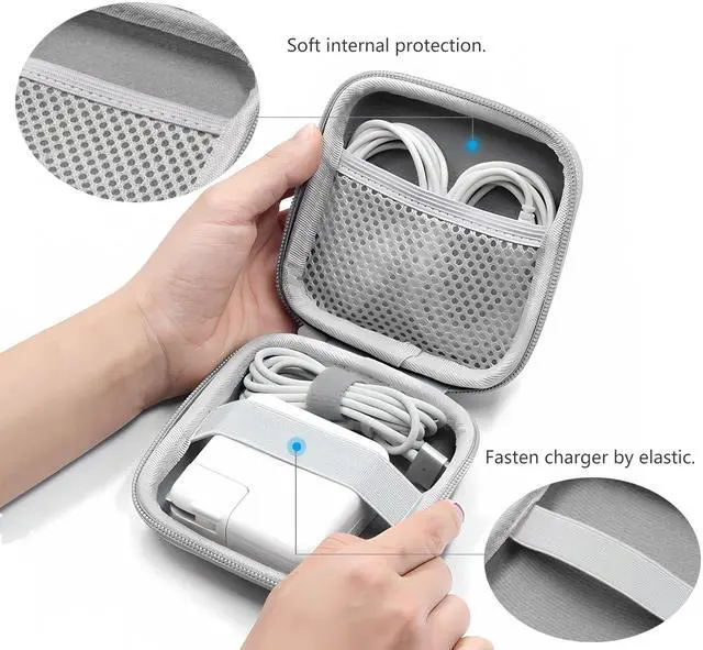 Alt view image 4 of 6 - Small Travel Carrying Storage Case, 4.4"x4.4" Charger Organizer, Pouch compatible with MacBook Power Adapter, Laptop Accessories Cables, Cords, USB Drives, Earphones