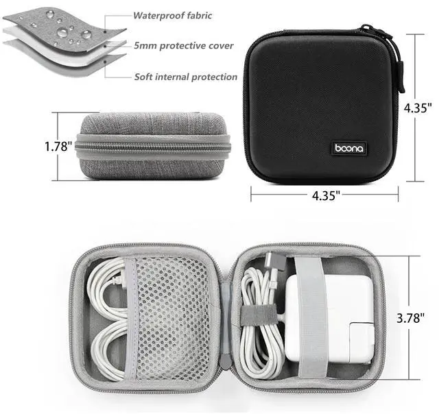 Alt view image 2 of 6 - Small Travel Carrying Storage Case, 4.4"x4.4" Charger Organizer, Pouch compatible with MacBook Power Adapter, Laptop Accessories Cables, Cords, USB Drives, Earphones