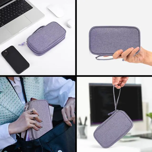 Alt view image 7 of 7 - Electronic Organizer Travel Cable Accessories Bag, Electronic Organizer Case, Electronic Accessories Organizer Bag for Power Bank, Charging Cords, Chargers, Mouse, USB Cable, Earphones (Purple)