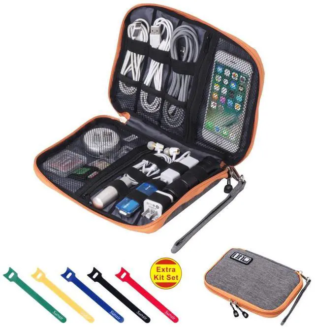 Main image of Travel Cable Organizer Bag Waterproof Portable Electronic Accessories Organizer for USB Cable Cord Phone Charger Headset Wire SD Card with 5pcs Cable Ties(Orange)