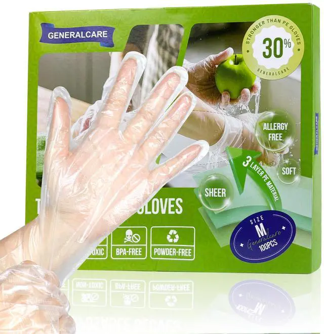 Main image of Disposable TPE Gloves Latex-Free Food Sertving Glove 100/400 Packs for Kitchen, Gardening, Cleaning (100 Count, Medium)