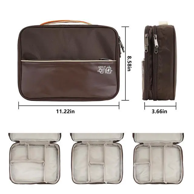 Alt view image 3 of 6 - Electronics Accessories Organizer Bag, Waterproof Double LayerTravel Cable Organizer Case for Cords, Charger, Power Bank,Hard Drive, Mouse -Shockproof Tech Storage Pouch (Classic-two layers-Brown)