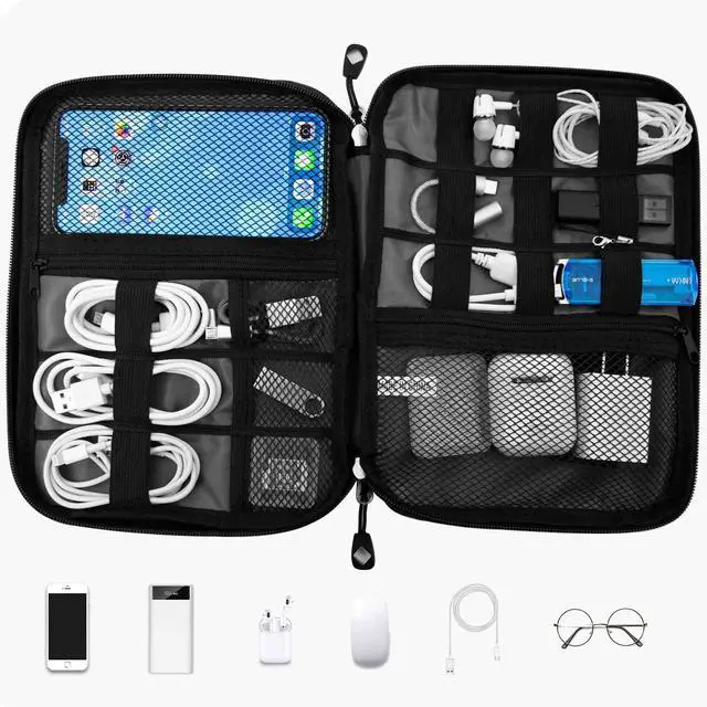 Alt view image 2 of 6 - Travel Cable Organizer Bag Waterproof Portable Electronic Accessories Organizer for USB Cable Cord Phone Charger Headset Wire SD Card with 5pcs Cable Ties(Orange)