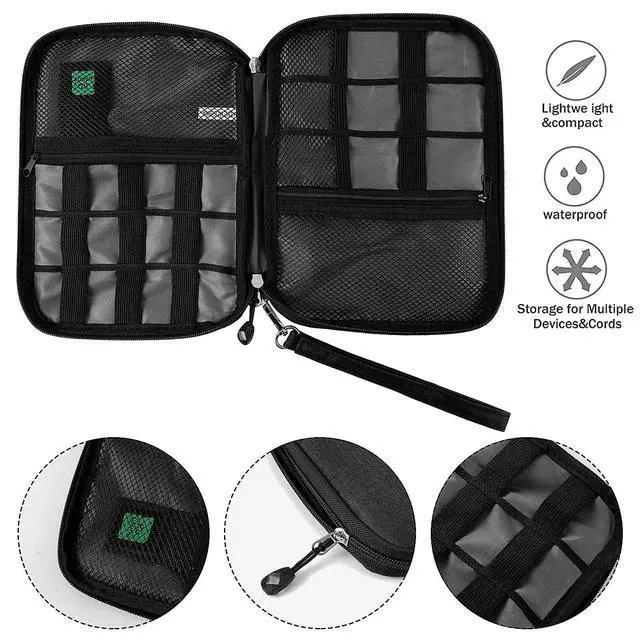 Alt view image 3 of 6 - Travel Cable Organizer Bag Waterproof Portable Electronic Accessories Organizer for USB Cable Cord Phone Charger Headset Wire SD Card with 5pcs Cable Ties(Orange)