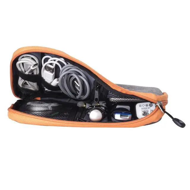 Alt view image 4 of 6 - Travel Cable Organizer Bag Waterproof Portable Electronic Accessories Organizer for USB Cable Cord Phone Charger Headset Wire SD Card with 5pcs Cable Ties(Orange)