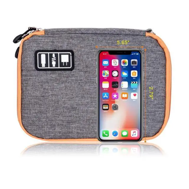 Alt view image 5 of 6 - Travel Cable Organizer Bag Waterproof Portable Electronic Accessories Organizer for USB Cable Cord Phone Charger Headset Wire SD Card with 5pcs Cable Ties(Orange)