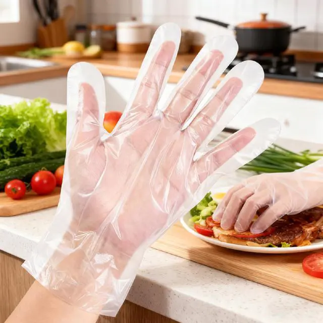 Alt view image 4 of 5 - Disposable Food Prep Gloves - 200 Pairs Plastic Food Safe Disposable Gloves, Food Handling, One Size Fits Most 200 Pairs