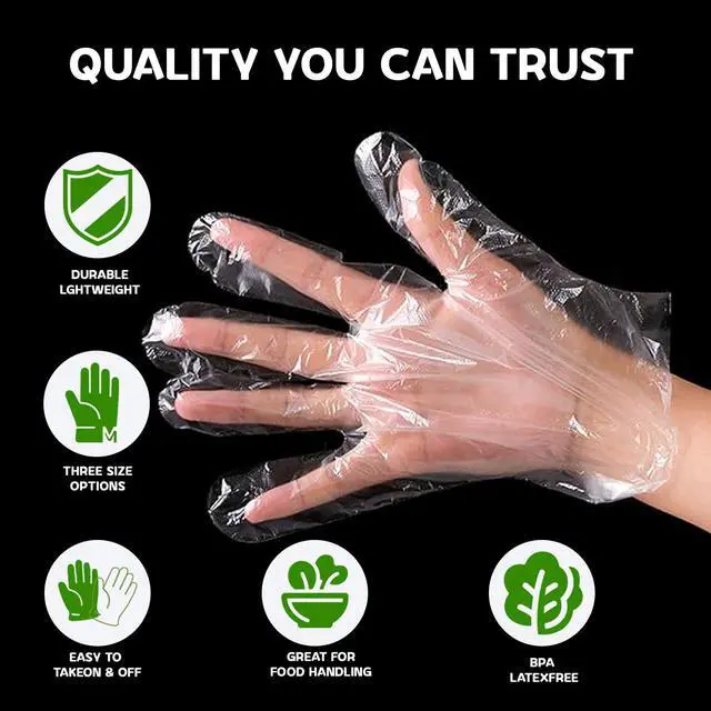Alt view image 2 of 6 - 50 Pair Disposable Plastic Gloves, Food Grade Clear Gloves for Cooking, Food Handling, Cleaning & Kitchen Use - Textured Grip, One Size Fits All (100)